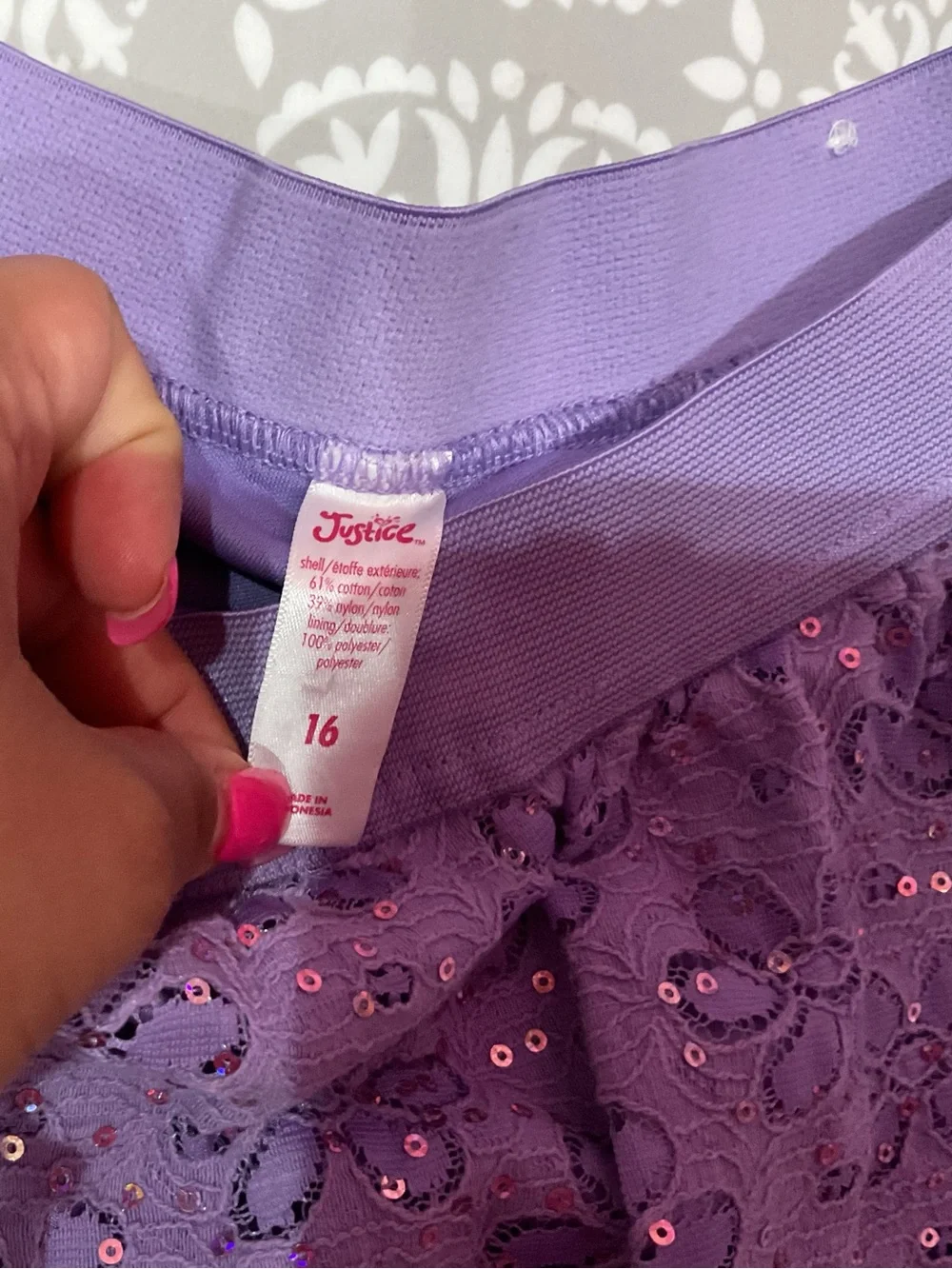 Justice Girls Purple Floral Sequin Skirt with Built-In Shorts Size 16